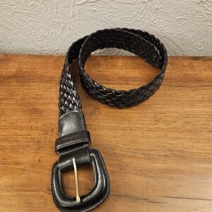 Coach Belt Womens Size Small Black Leather Woven Braided Covered Brass Buckle